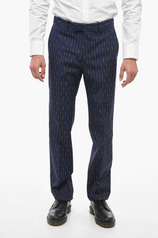 Pinstriped Wool Pants with Morset Motif
