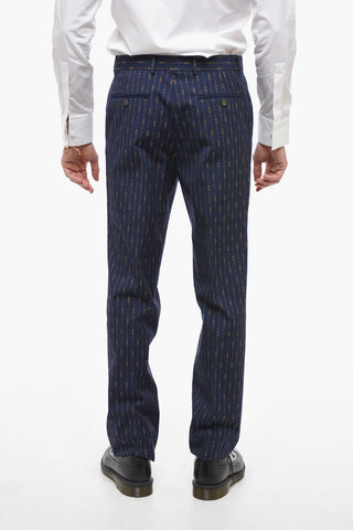 Pinstriped Wool Pants with Morset Motif
