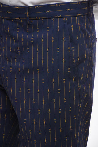 Pinstriped Wool Pants with Morset Motif