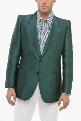 Blazer Slim Fit in Satin con Tasche a Toppa
