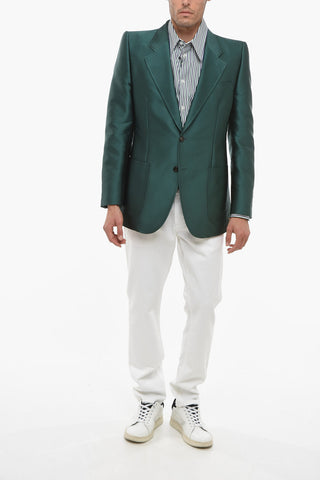 Satin Slim Fit Blazer with Patch Pockets