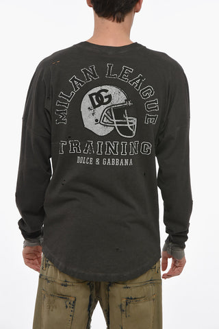 Crew Neck MILAN LEAGUE T-Shirt with Front Embroidery