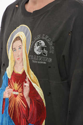 Crew Neck MILAN LEAGUE T-Shirt with Front Embroidery