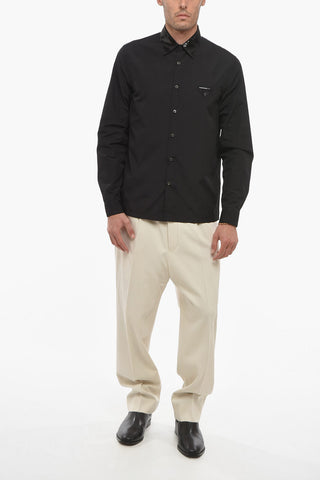 Popeline Cotton Shirt with Sequined Collar and Logo