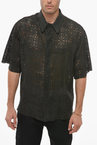 Short-sleeved Perforated Leather Shirt