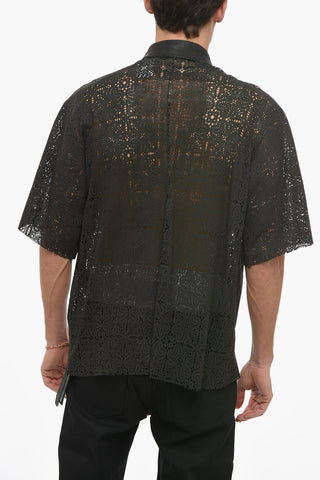 Short-sleeved Perforated Leather Shirt