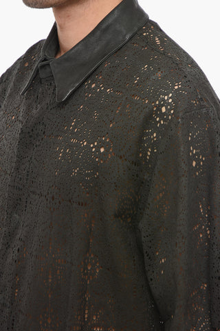 Short-sleeved Perforated Leather Shirt