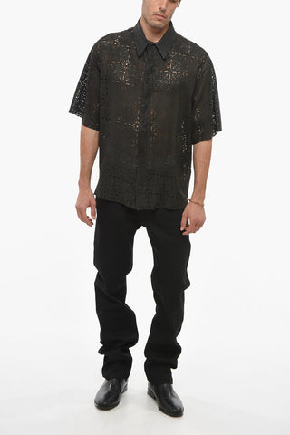 Short-sleeved Perforated Leather Shirt