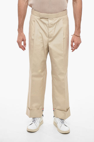 Single-pleated Cotton Blend Pants with Iconic Detail