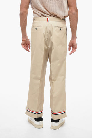 Single-pleated Cotton Blend Pants with Iconic Detail