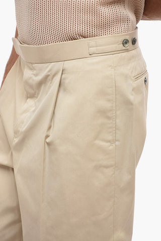Single-pleated Cotton Blend Pants with Iconic Detail