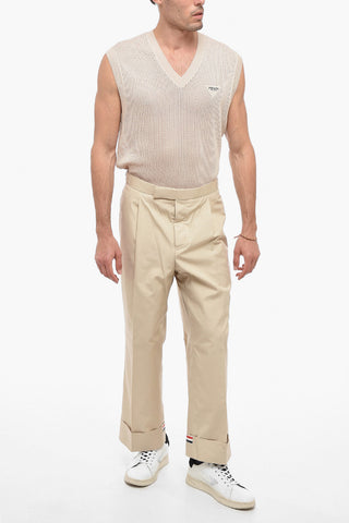 Single-pleated Cotton Blend Pants with Iconic Detail