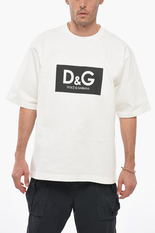 Crew Neck Cotton T-Shirt with Contrasting Logo