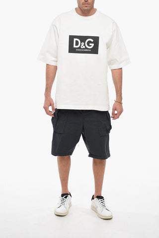 Crew Neck Cotton T-Shirt with Contrasting Logo