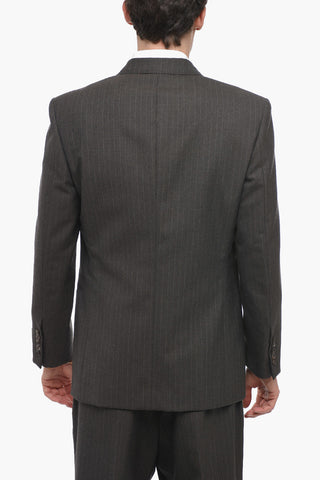 Double-breasted Herringbone Wool Blazer with Peak Lapel