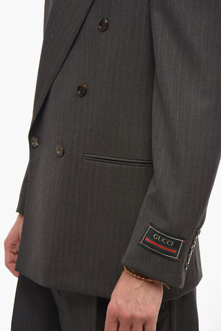 Double-breasted Herringbone Wool Blazer with Peak Lapel