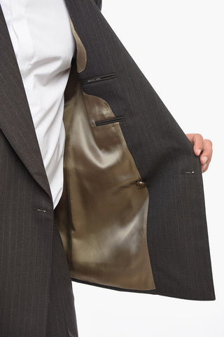 Double-breasted Herringbone Wool Blazer with Peak Lapel