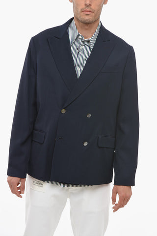 Double-breasted Viscose Blazer with Peak Lapel
