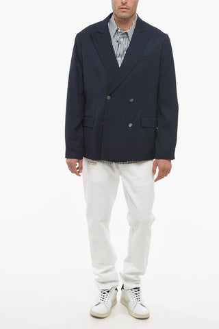 Double-breasted Viscose Blazer with Peak Lapel