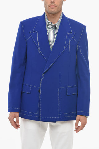 Blazer Doppiopetto in Misto Lana con Cuciture a Vista