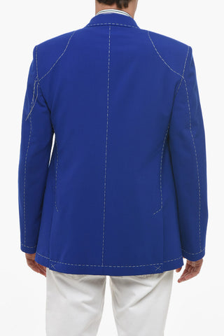 Blazer Doppiopetto in Misto Lana con Cuciture a Vista