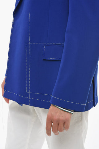 Blazer Doppiopetto in Misto Lana con Cuciture a Vista