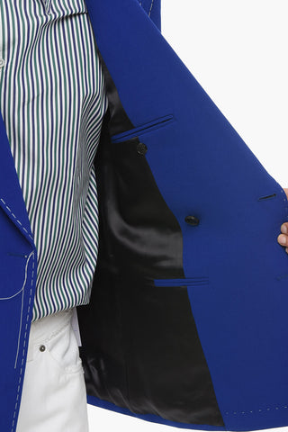 Blazer Doppiopetto in Misto Lana con Cuciture a Vista