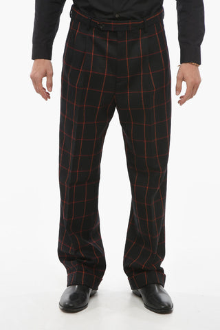 Windowpane Check Wool Pants with Cuffs