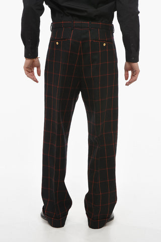 Windowpane Check Wool Pants with Cuffs