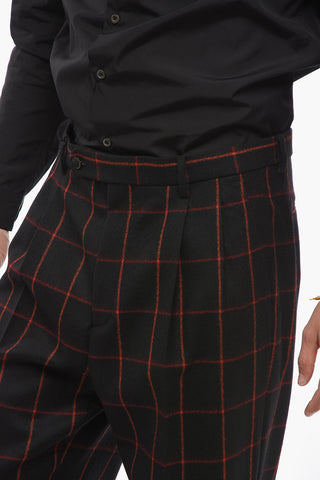 Windowpane Check Wool Pants with Cuffs