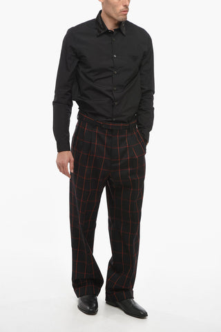 Windowpane Check Wool Pants with Cuffs
