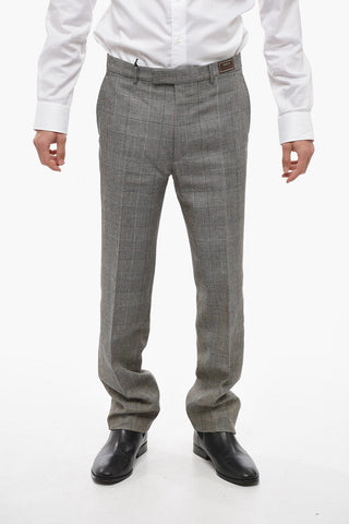 District Check Flax Blend Pants with Concealed Closure