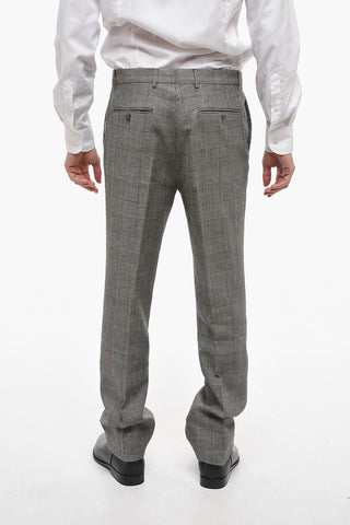 District Check Flax Blend Pants with Concealed Closure