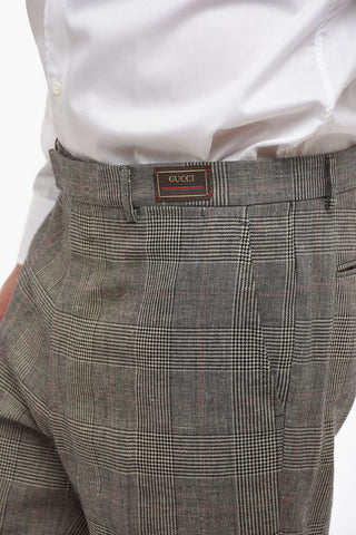 District Check Flax Blend Pants with Concealed Closure