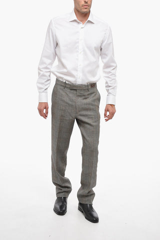 District Check Flax Blend Pants with Concealed Closure