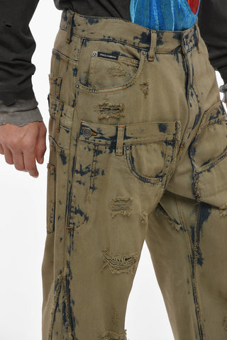 Vintage Wash Cargo Denims with Distressed Details 21cm