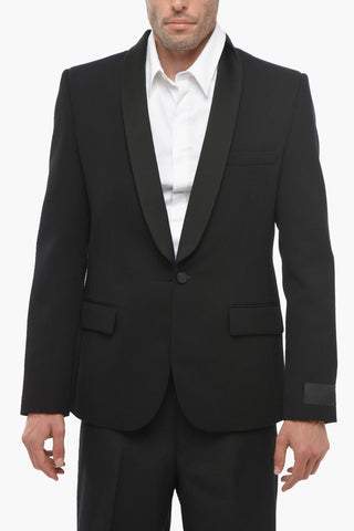 Virgin Wool Blazer with Satin Peak Lapel