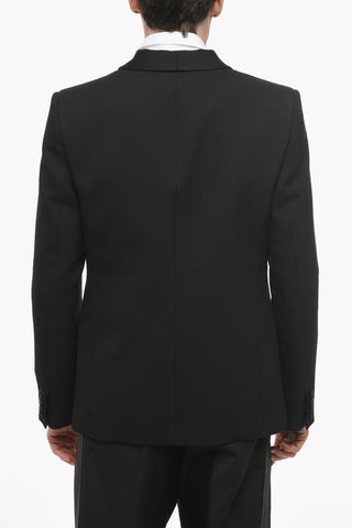 Virgin Wool Blazer with Satin Peak Lapel