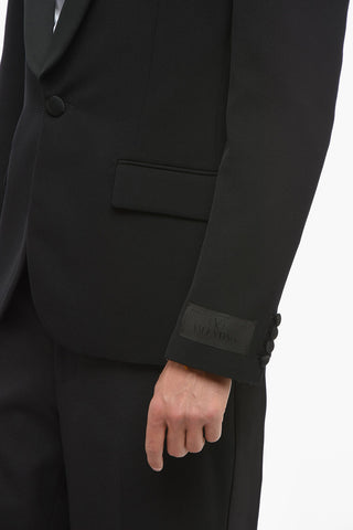 Virgin Wool Blazer with Satin Peak Lapel