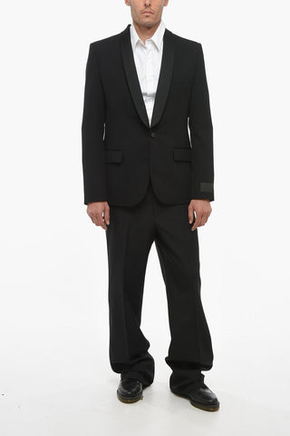 Virgin Wool Blazer with Satin Peak Lapel