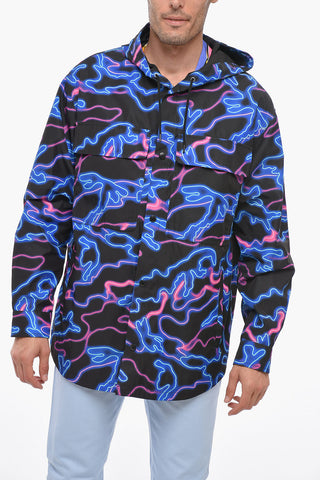 Hooded Printed Windbreaker With Front Pockets