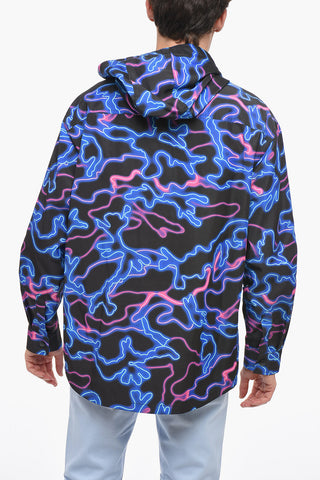 Hooded Printed Windbreaker With Front Pockets