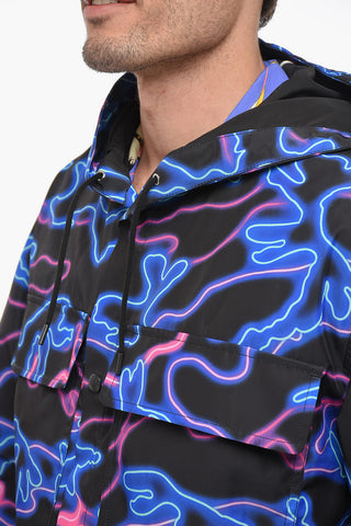 Hooded Printed Windbreaker With Front Pockets