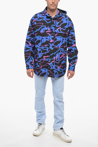 Hooded Printed Windbreaker With Front Pockets