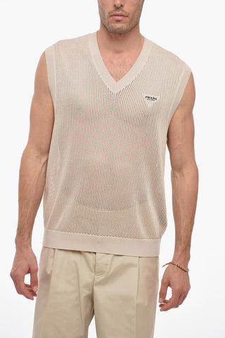 V Neck Crochet Silk Blend Vest