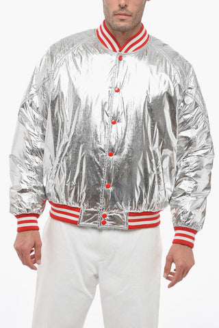 Lamè Nylon Quilted Bomber Jacket with Snap Buttons