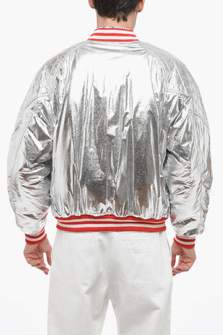 Lamè Nylon Quilted Bomber Jacket with Snap Buttons