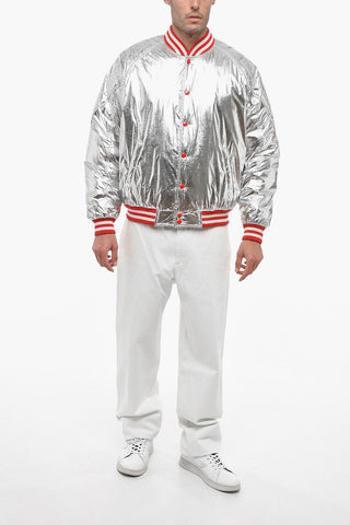 Lamè Nylon Quilted Bomber Jacket with Snap Buttons