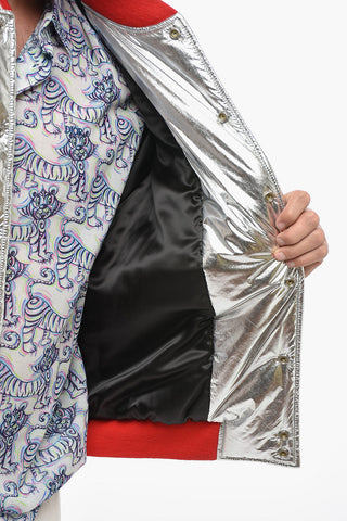 Lamè Nylon Quilted Bomber Jacket with Snap Buttons