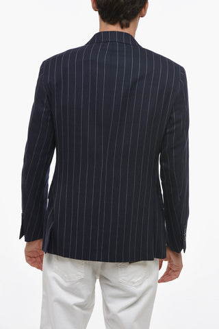 Double-breasted Wool Blend Blazer with Pinstriped Motif